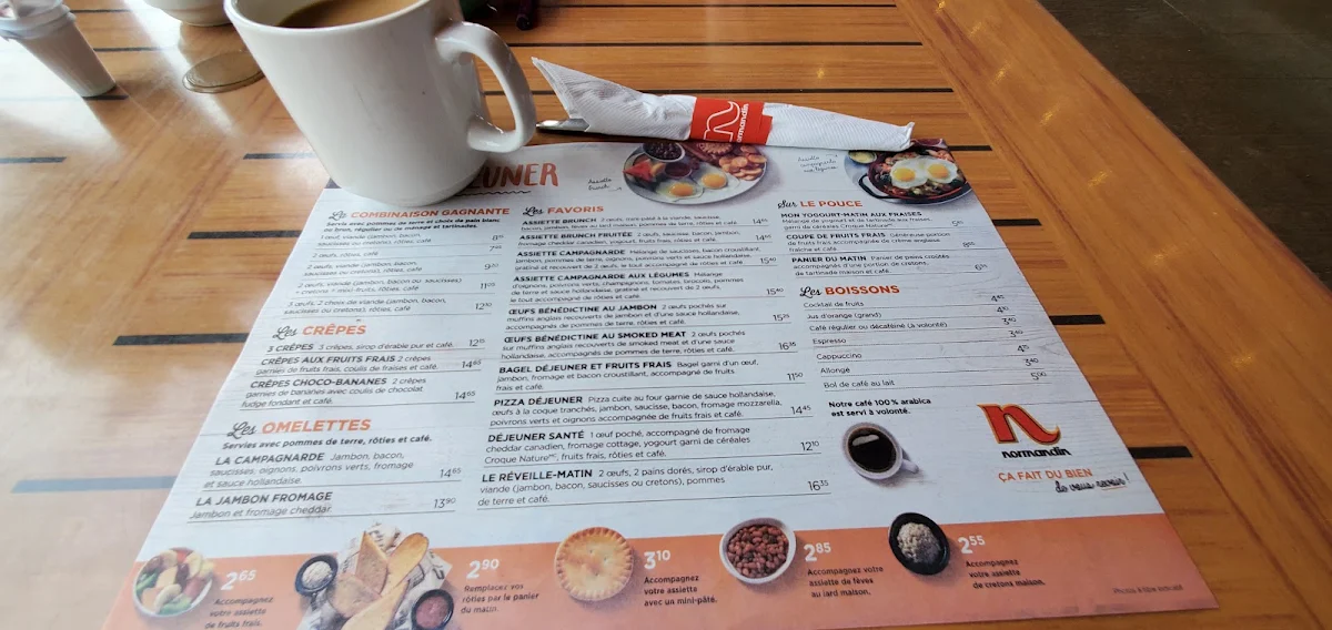 Menu, Restaurant Normandin Lévis