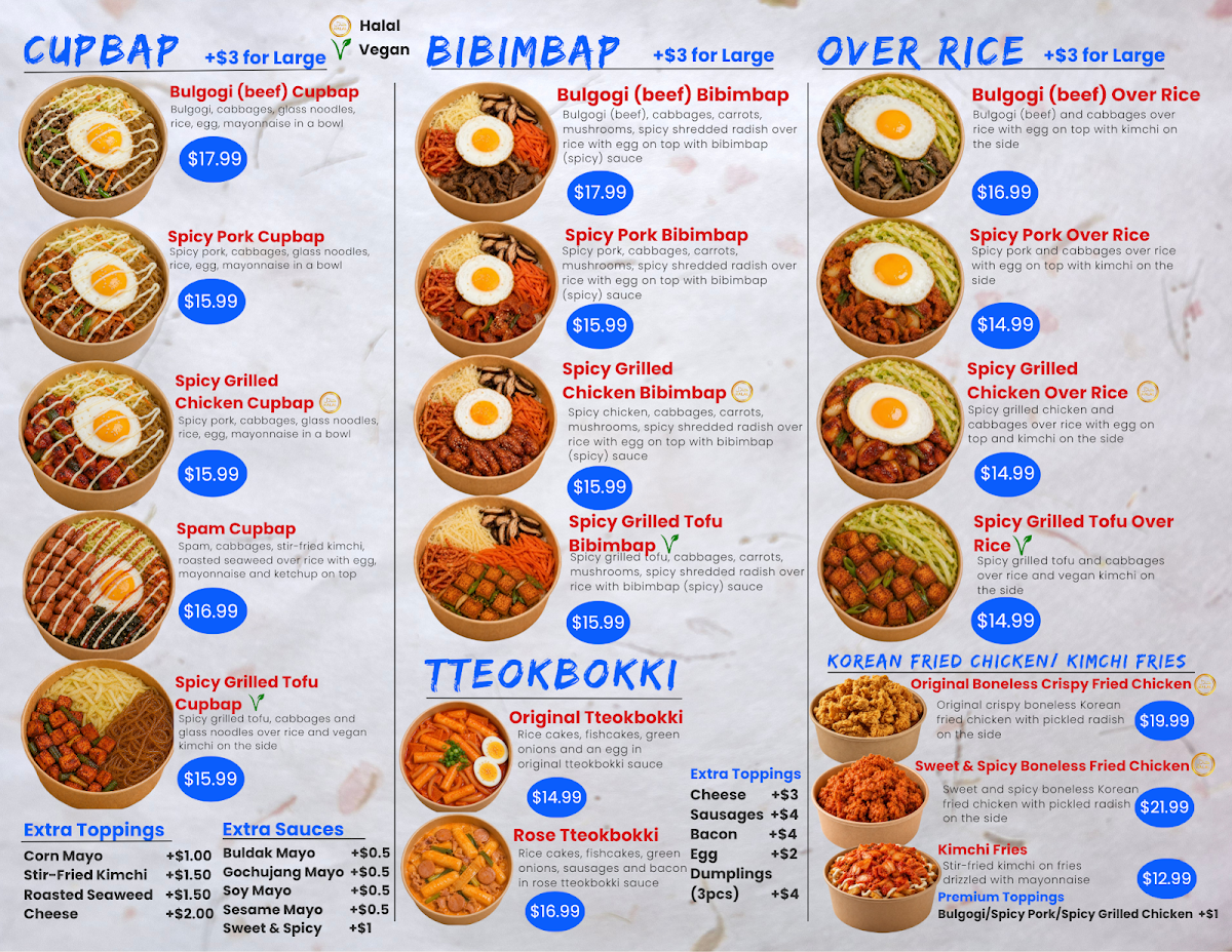 Menu, Mama Choi's Cupbap