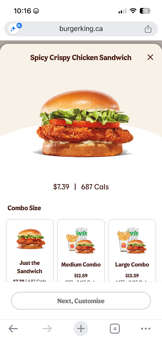 Menu, Burger King
