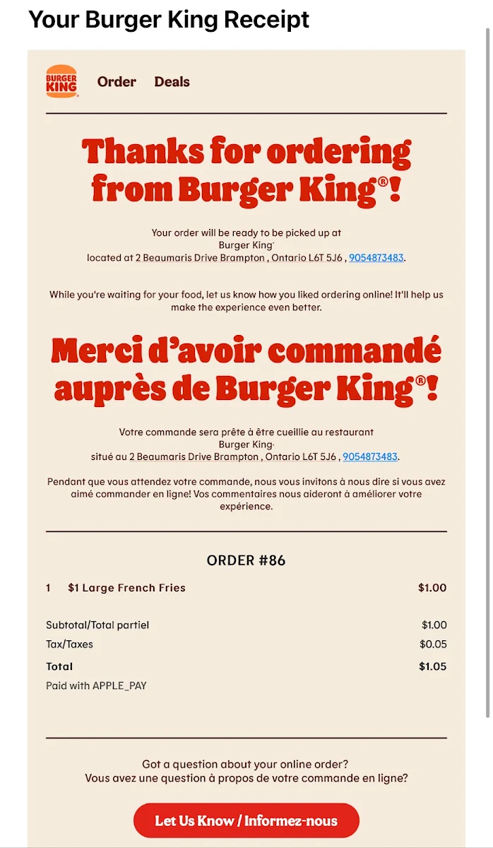 Menu, Burger King