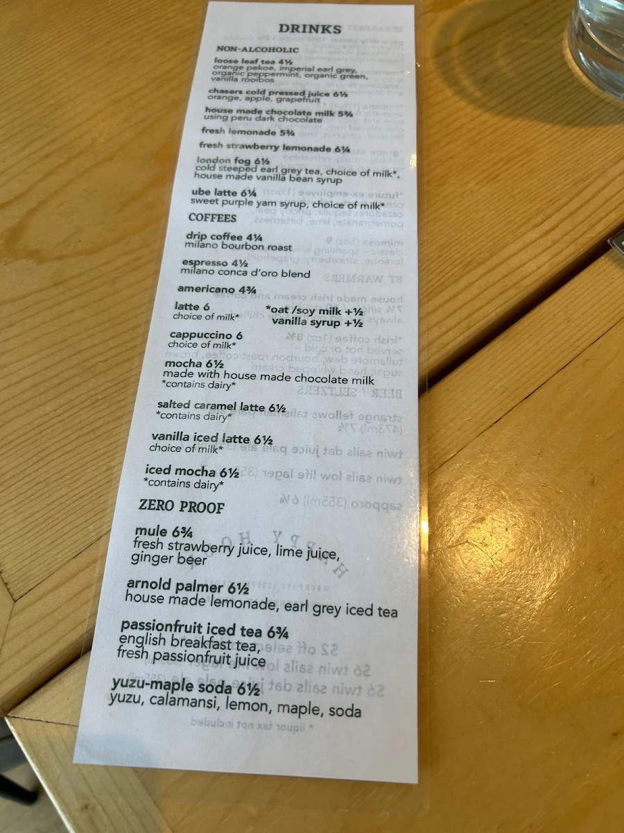 Menu, Breakfast Table Steveston