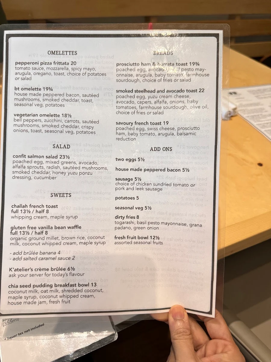 Menu, Breakfast Table Steveston