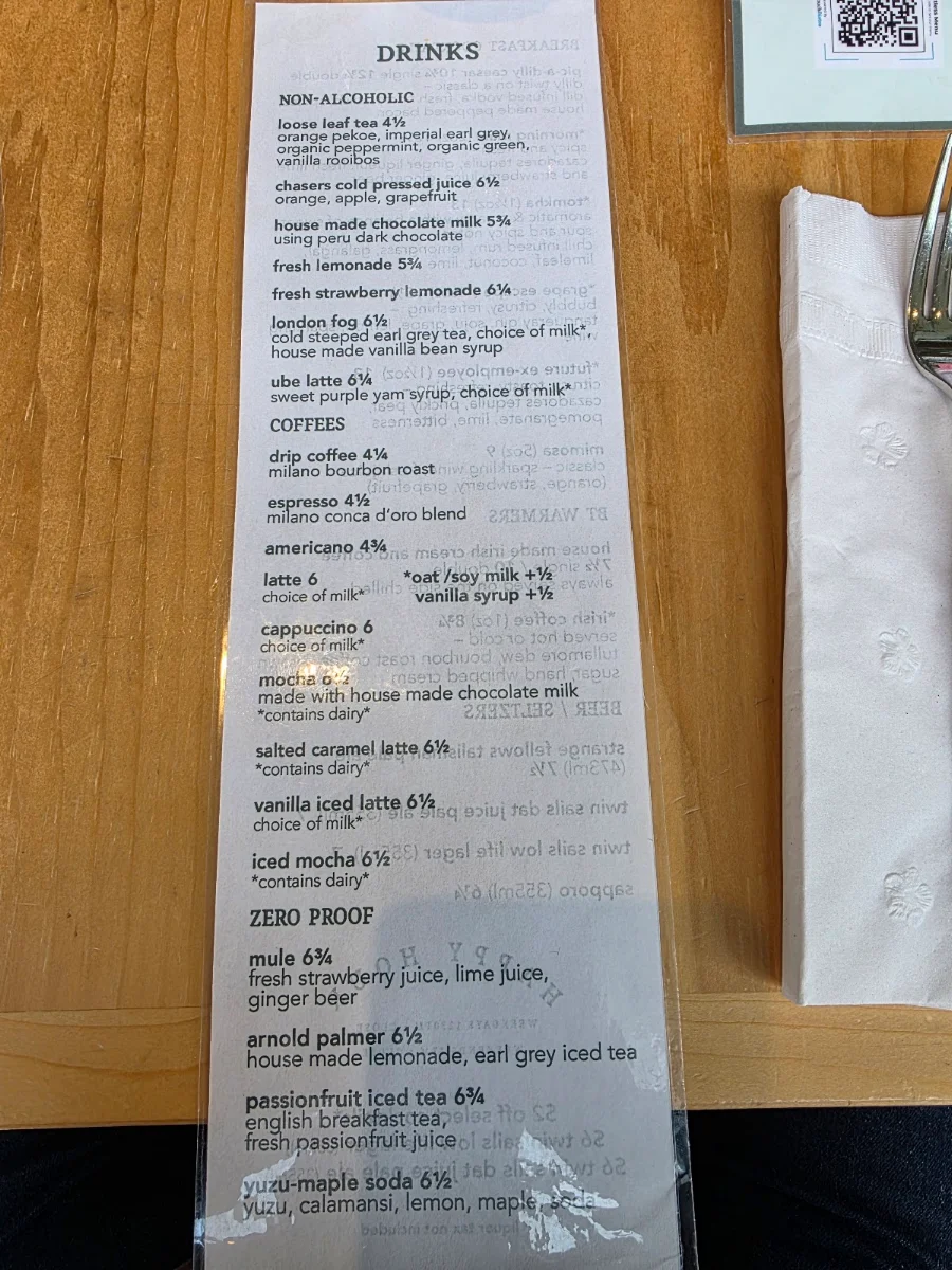 Menu, Breakfast Table Steveston
