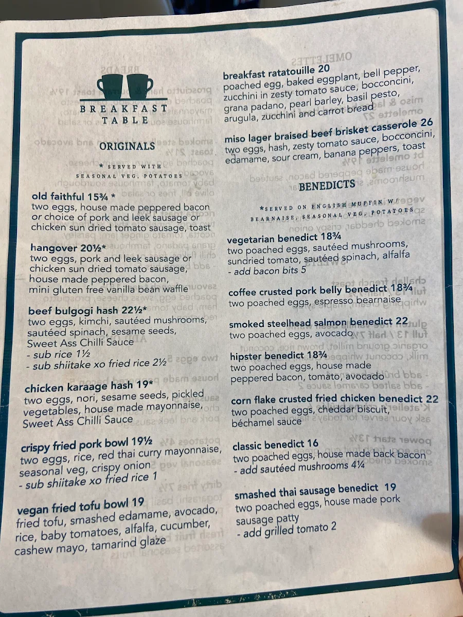 Menu, Breakfast Table Steveston