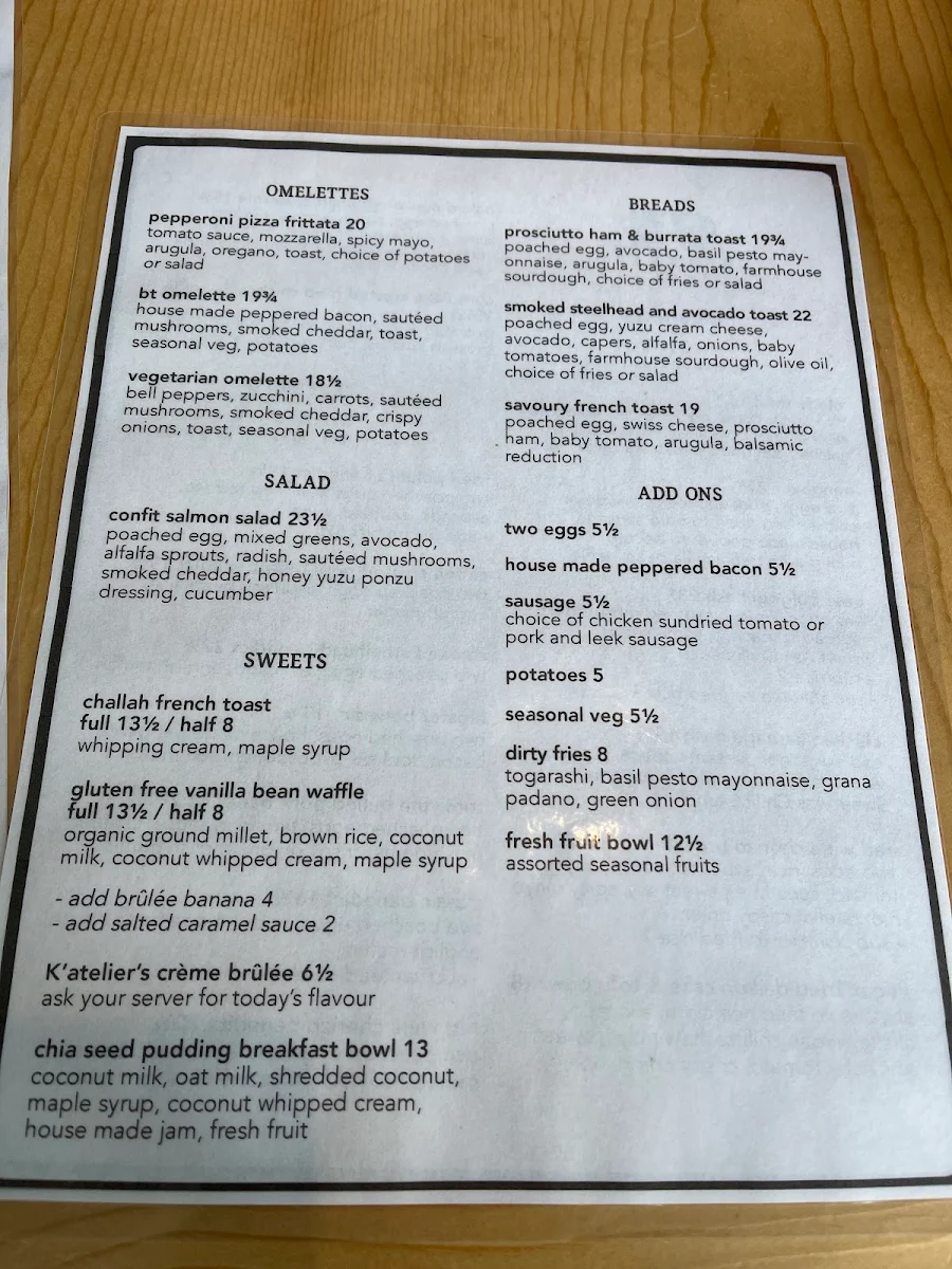 Menu, Breakfast Table Steveston