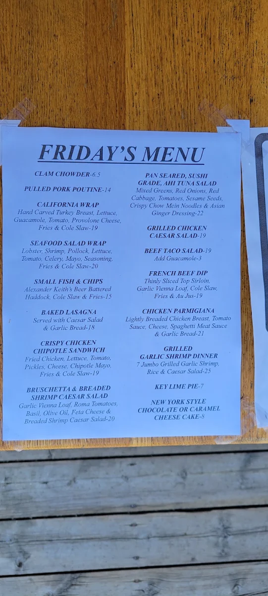 Menu, Blue Anchor