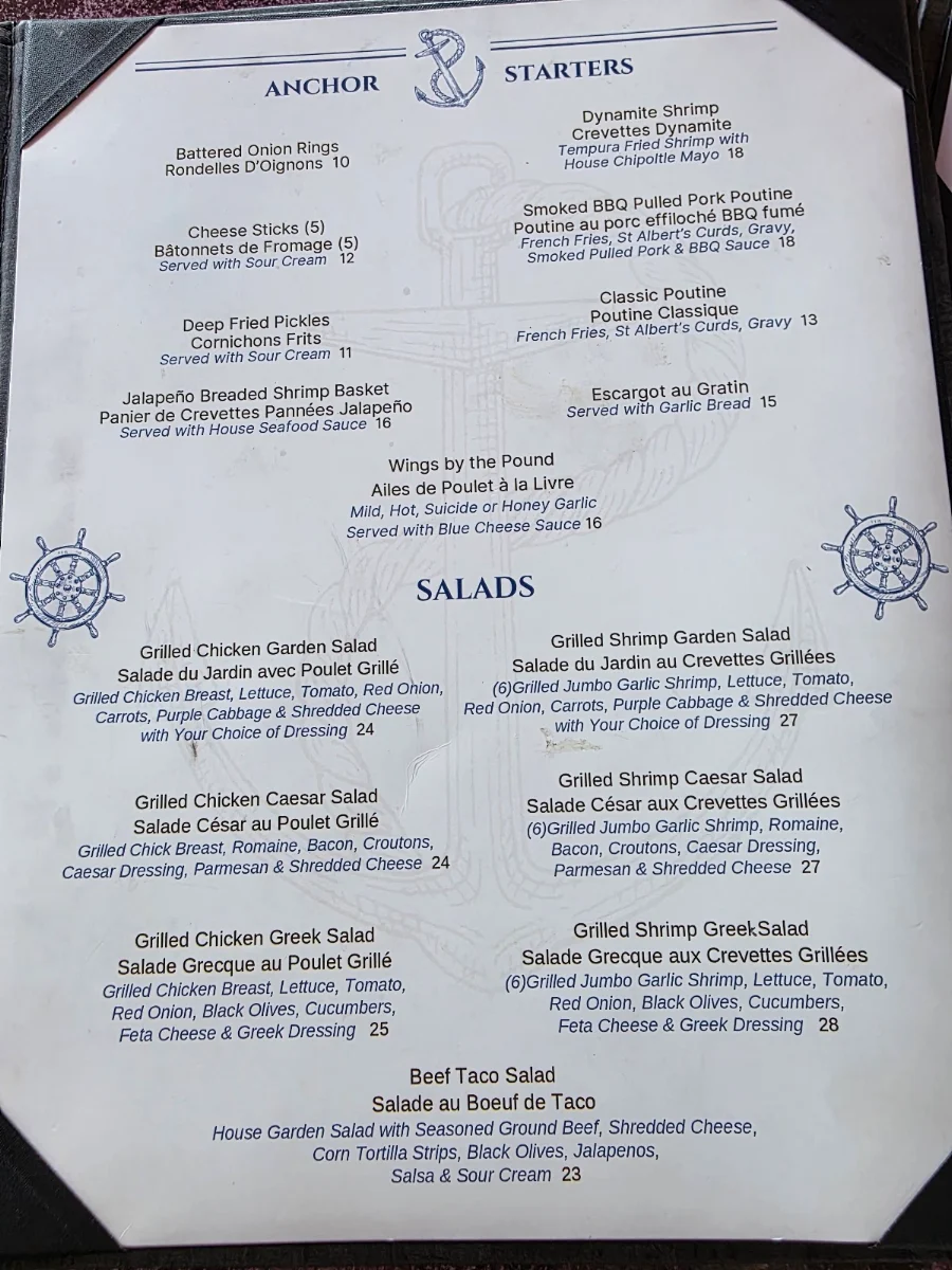 Menu, Blue Anchor