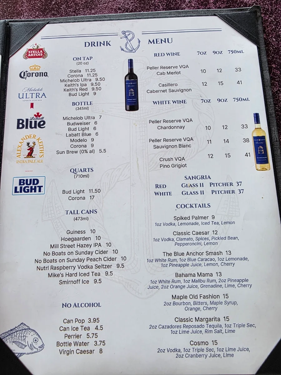 Menu, Blue Anchor
