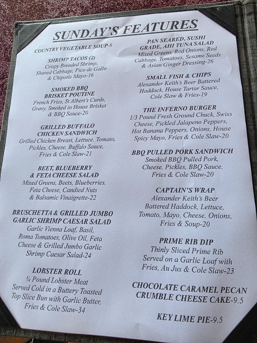 Menu, Blue Anchor