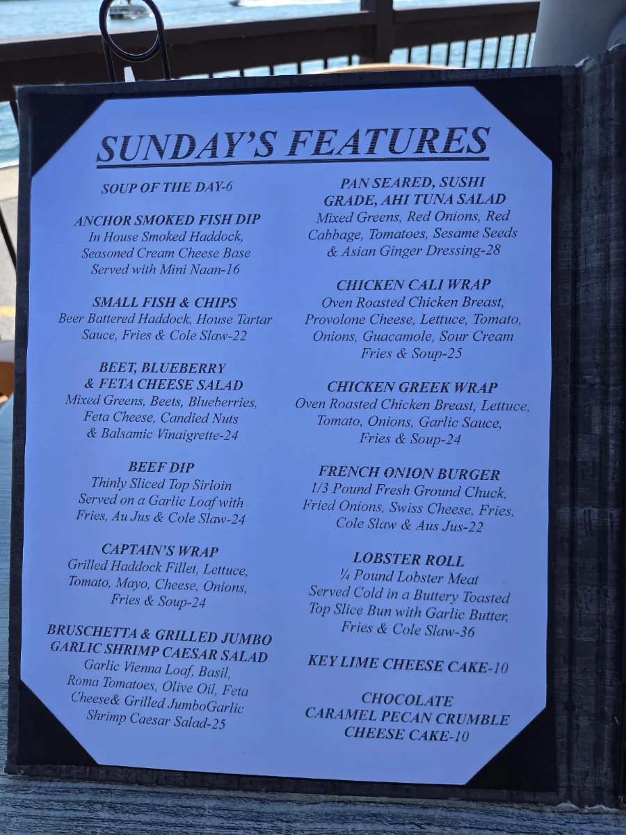 Menu, Blue Anchor