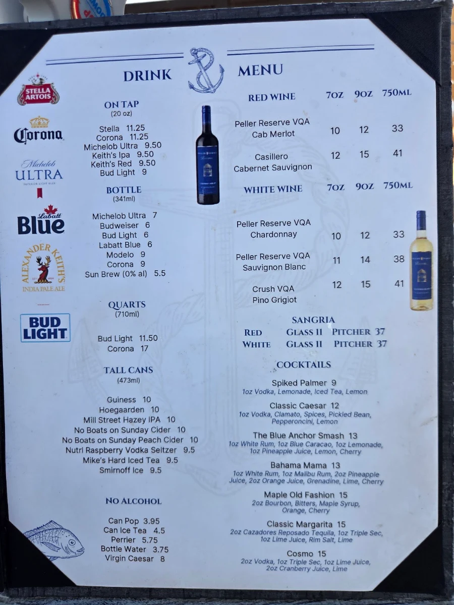 Menu, Blue Anchor