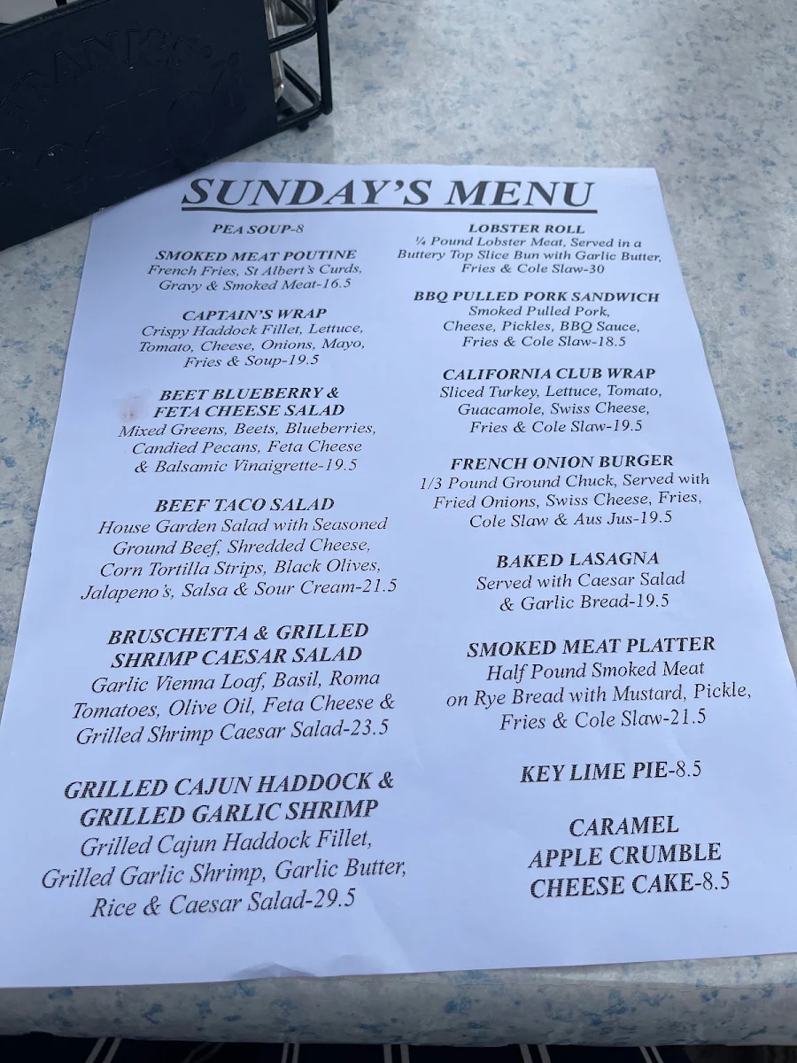 Menu, Blue Anchor