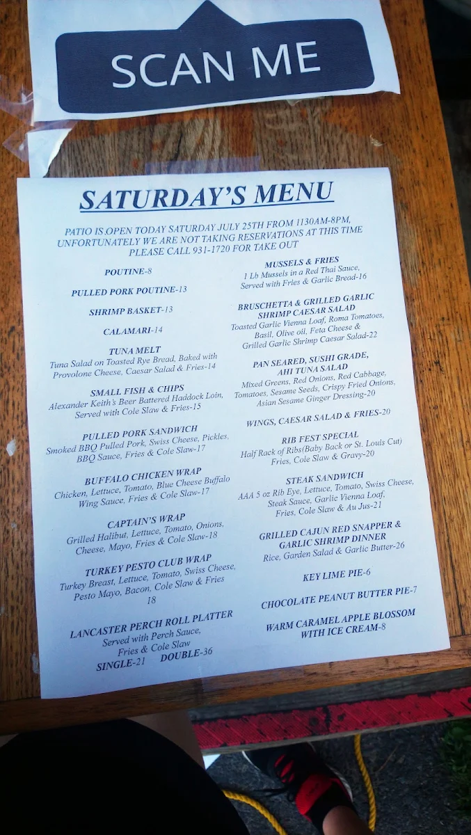 Menu, Blue Anchor