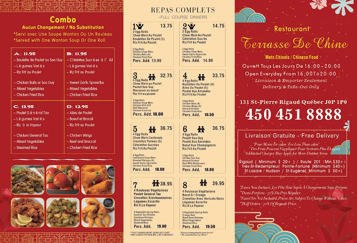 Menu, Restaurant Terrasse de Chine