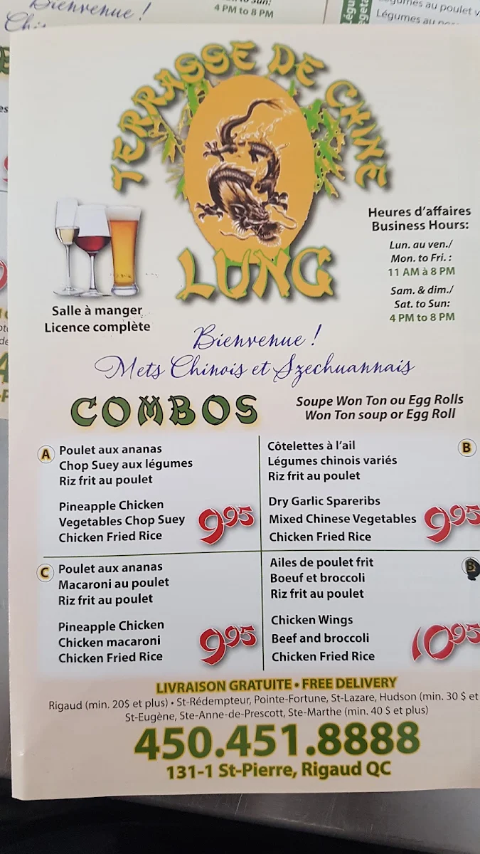 Menu, Restaurant Terrasse de Chine