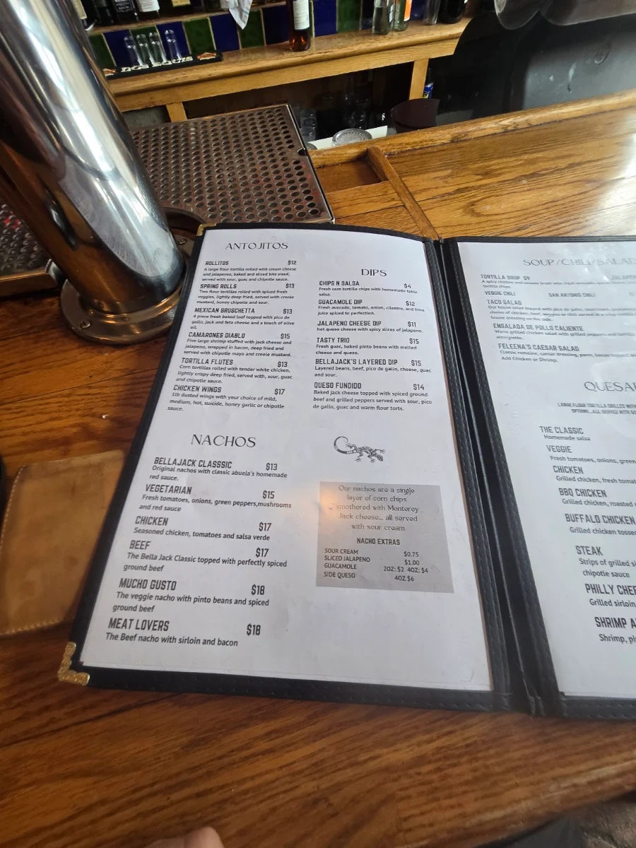 Menu, Bella Jacks