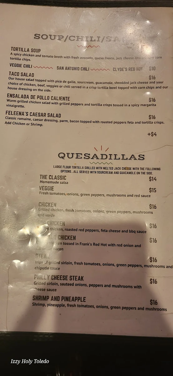 Menu, Bella Jacks
