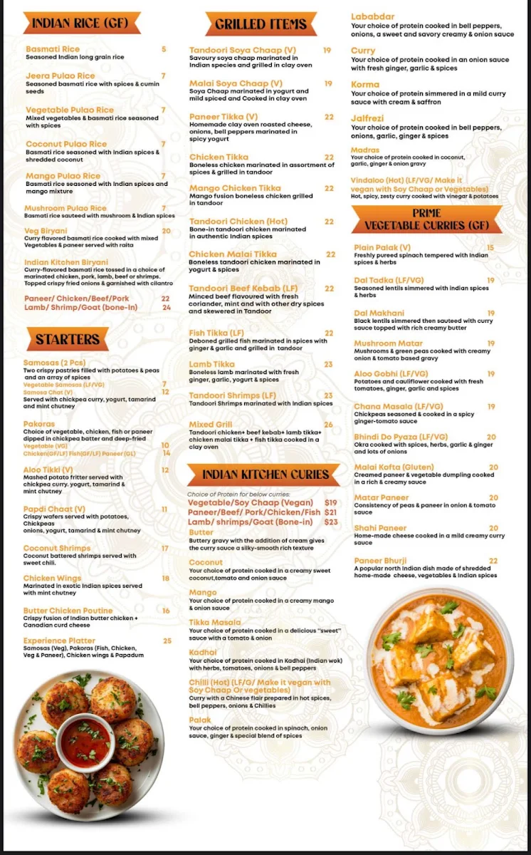 Menu, Indian Kitchen