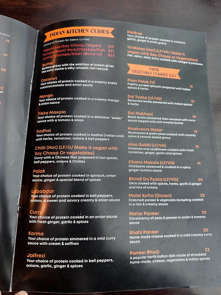 Menu, Indian Kitchen