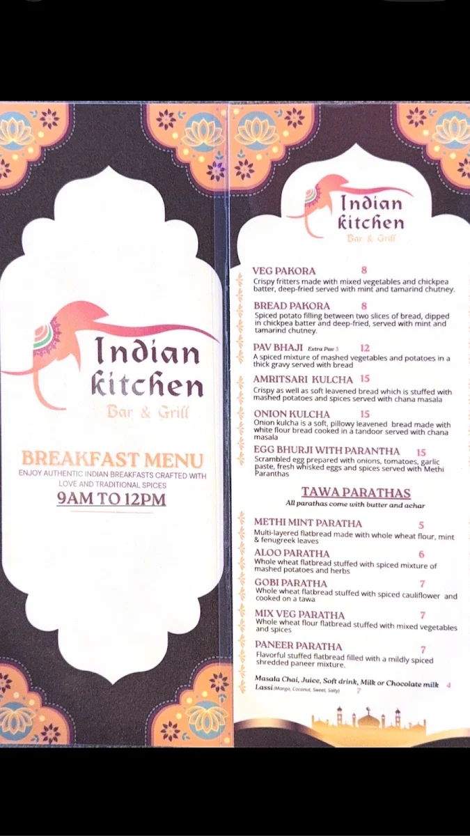 Menu, Indian Kitchen