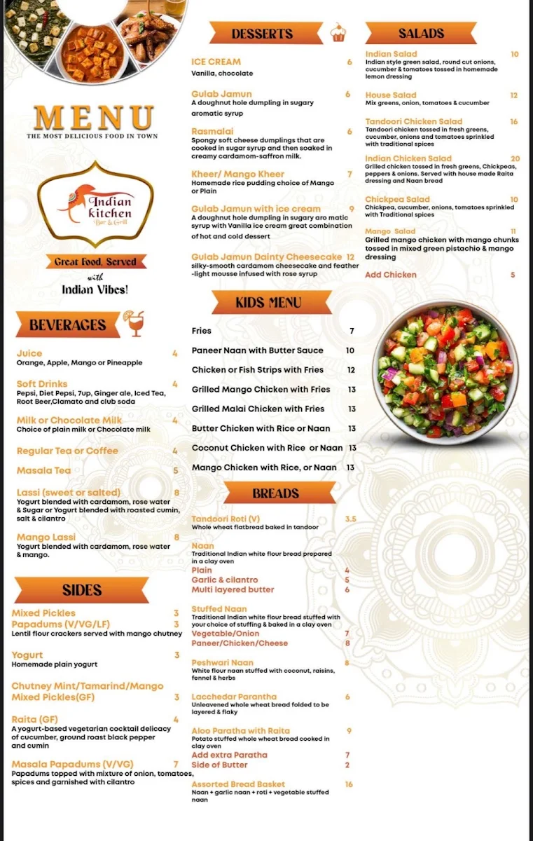 Menu, Indian Kitchen