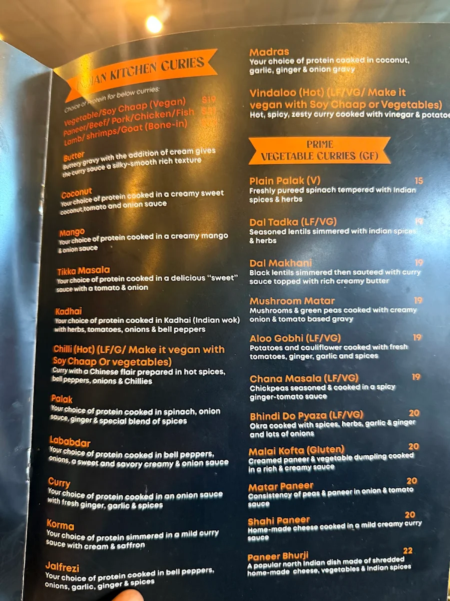 Menu, Indian Kitchen