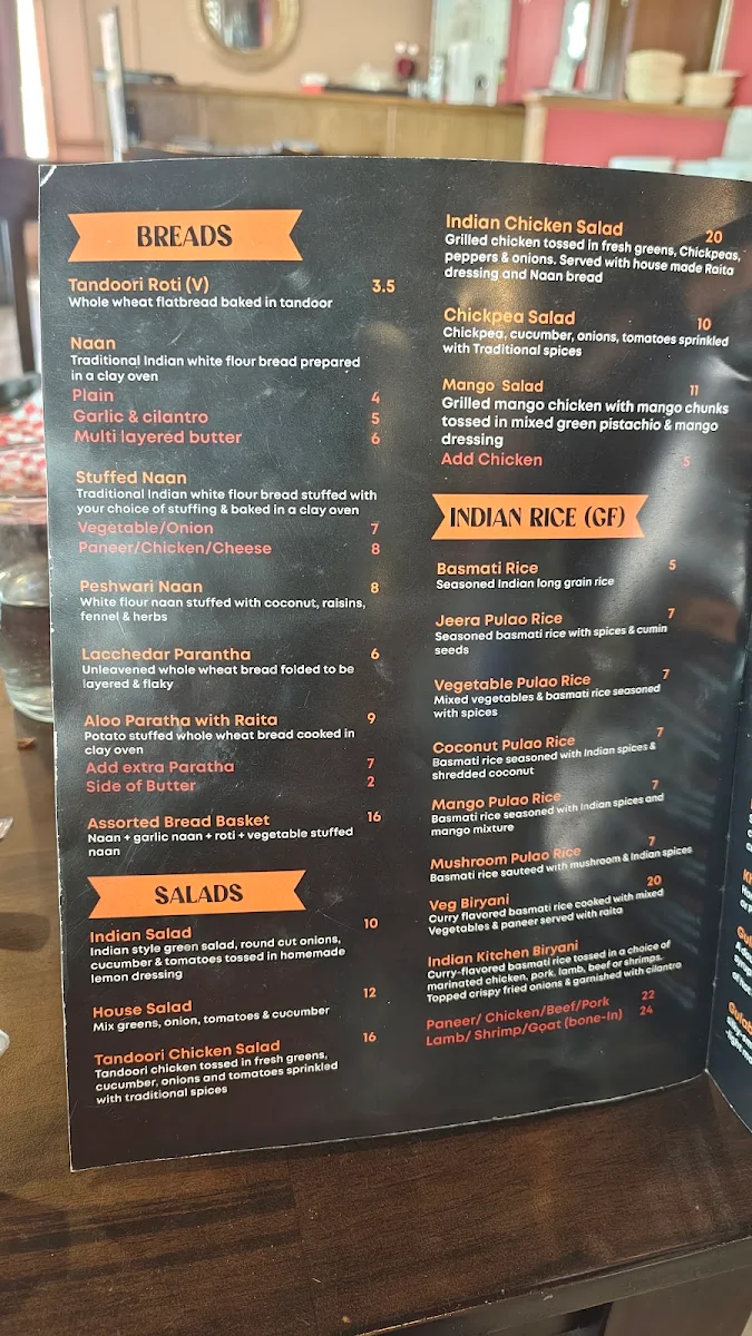 Menu, Indian Kitchen