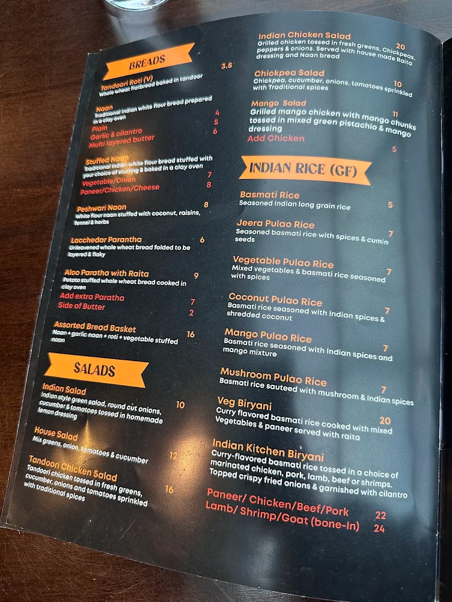 Menu, Indian Kitchen