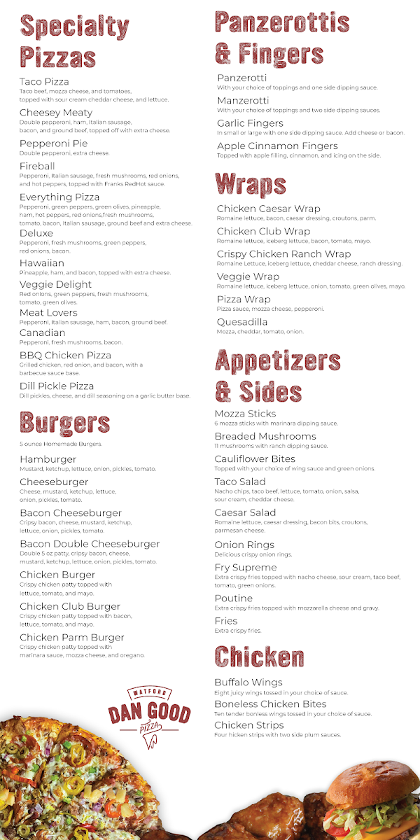Menu, Dan Good Pizza Watford