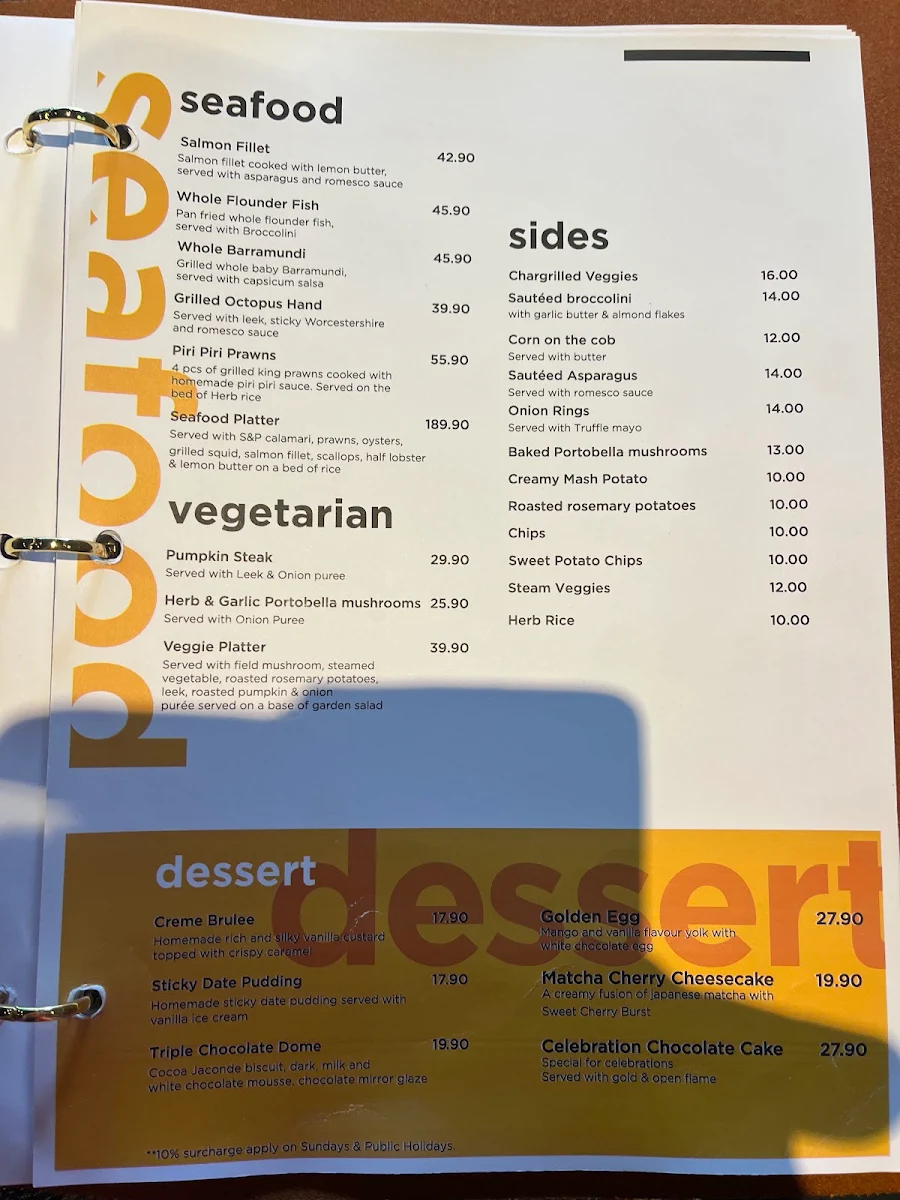 Menu, 500 Degrees Restaurant Cronulla