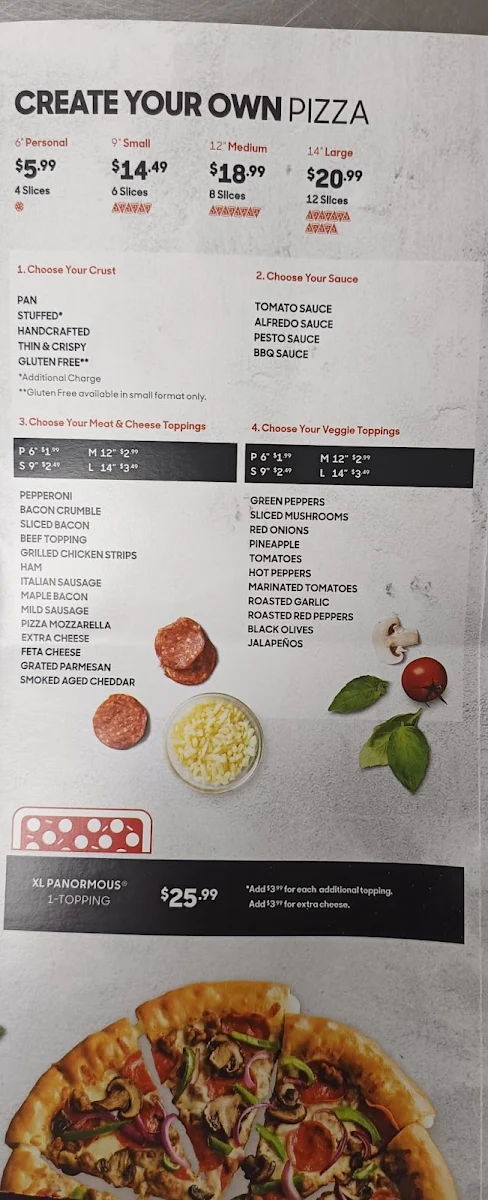 Menu, Pizza Hut