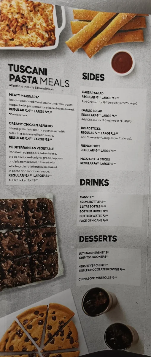 Menu, Pizza Hut