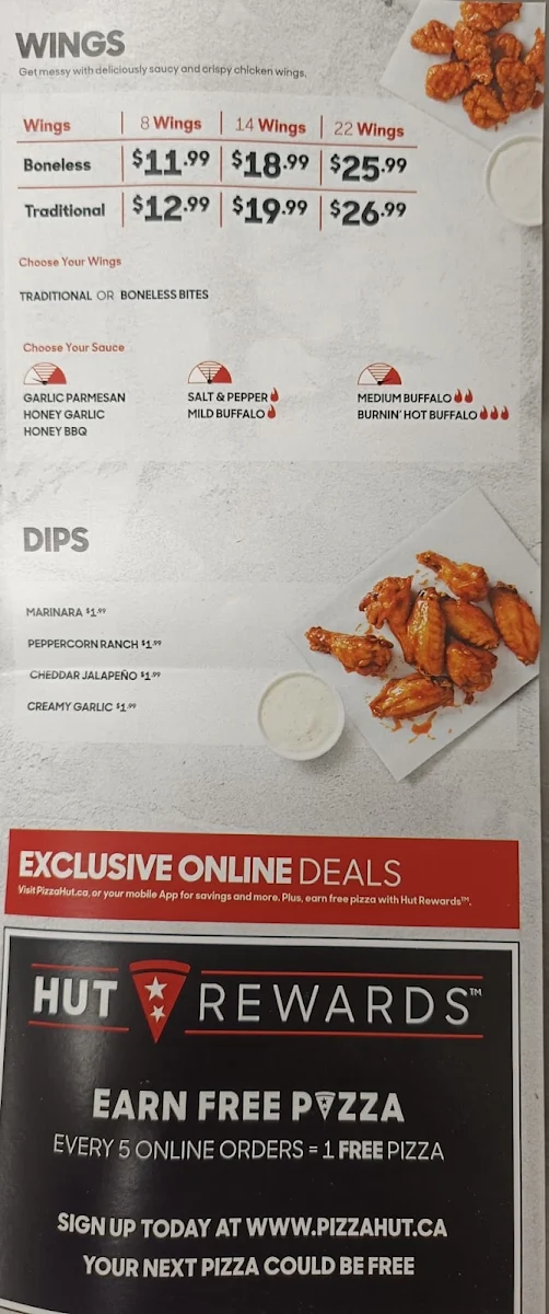 Menu, Pizza Hut