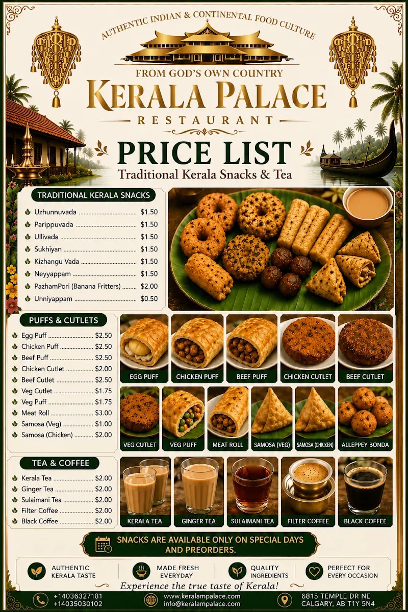 Menu, KERALA PALACE RESTAURANT