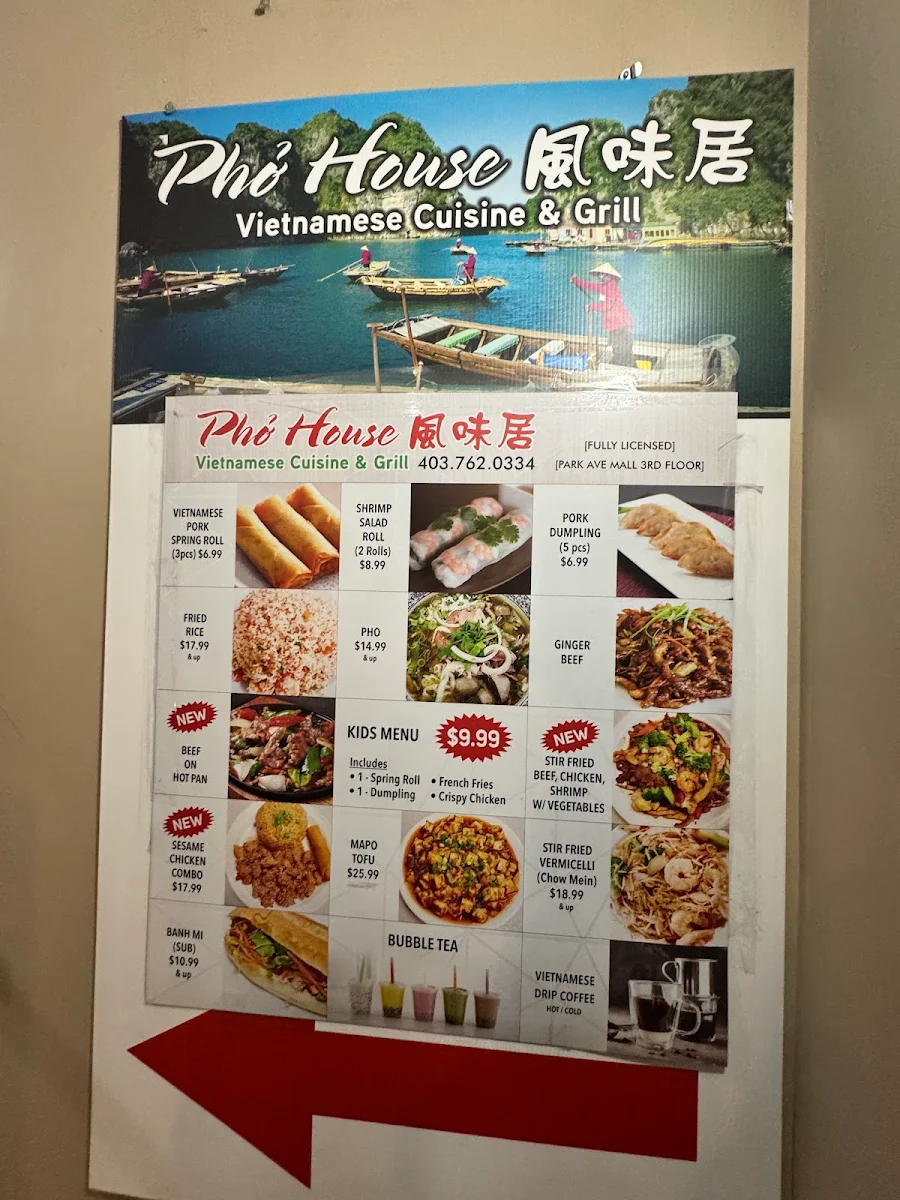 Menu, pho house