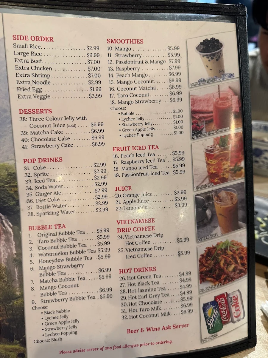 Menu, pho house