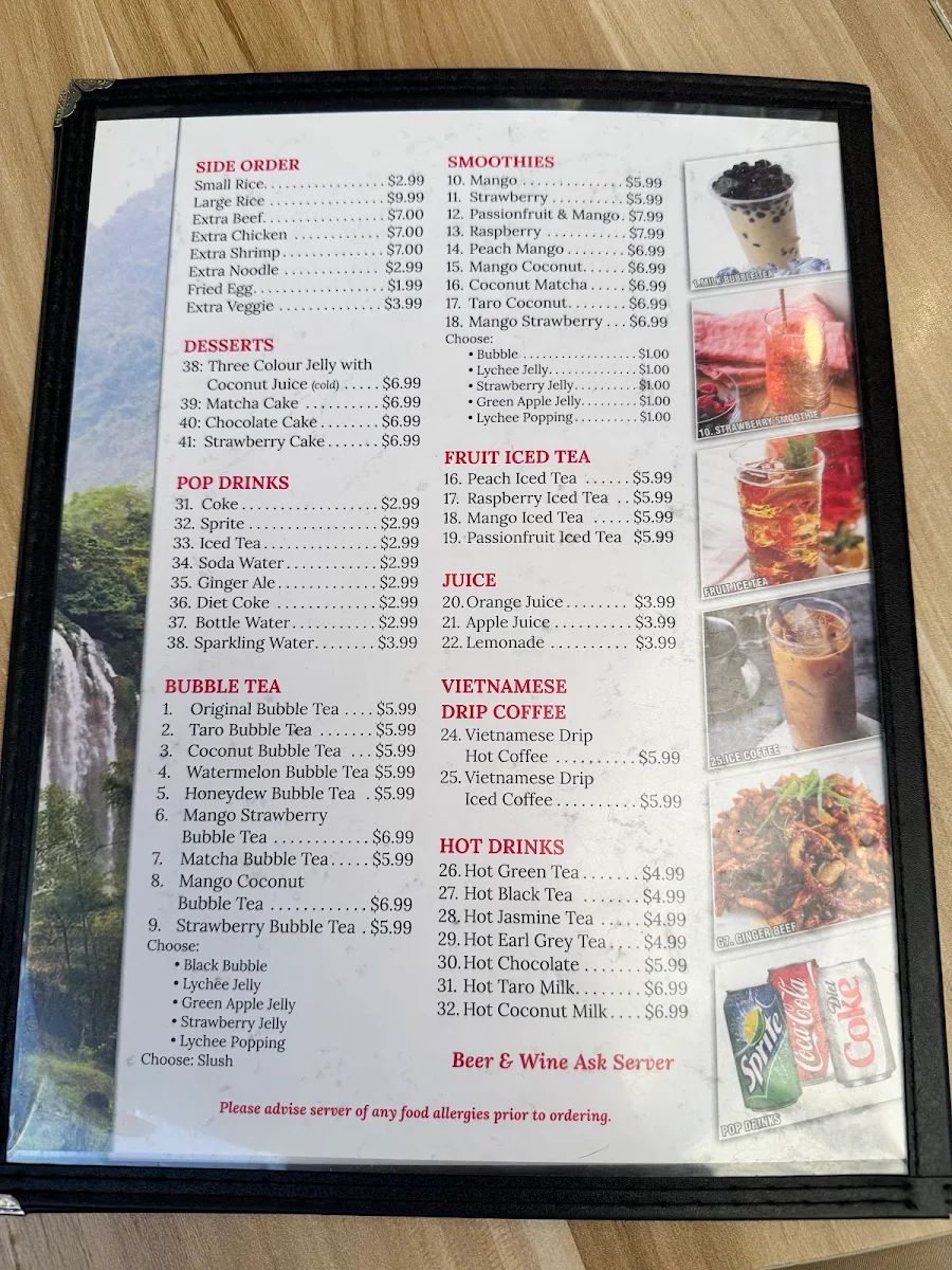 Menu, pho house