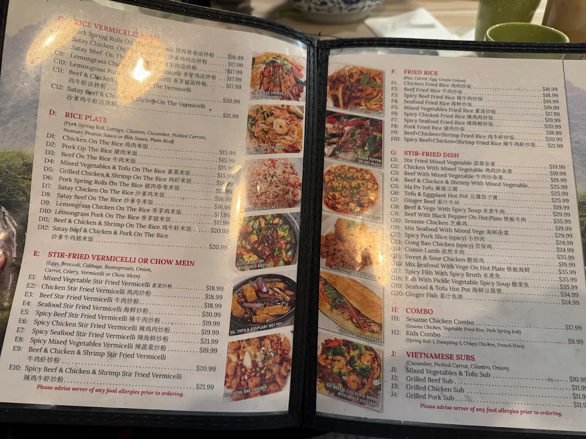 Menu, pho house