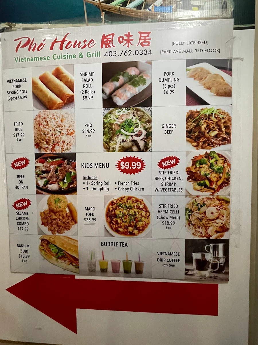 Menu, pho house