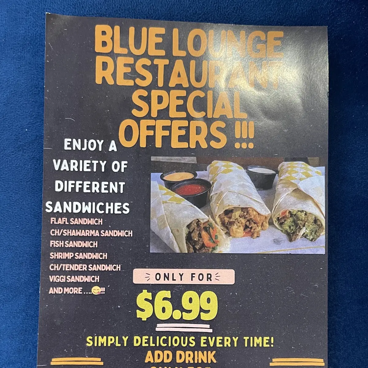 Menu, حضارة اليمن Blue lounge restaurant