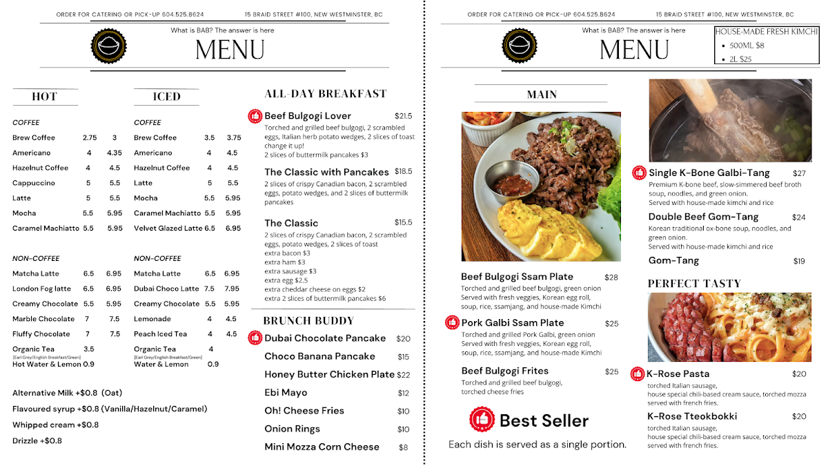 Menu, The Babs Kitchen & Brunch Cafe & Dinner