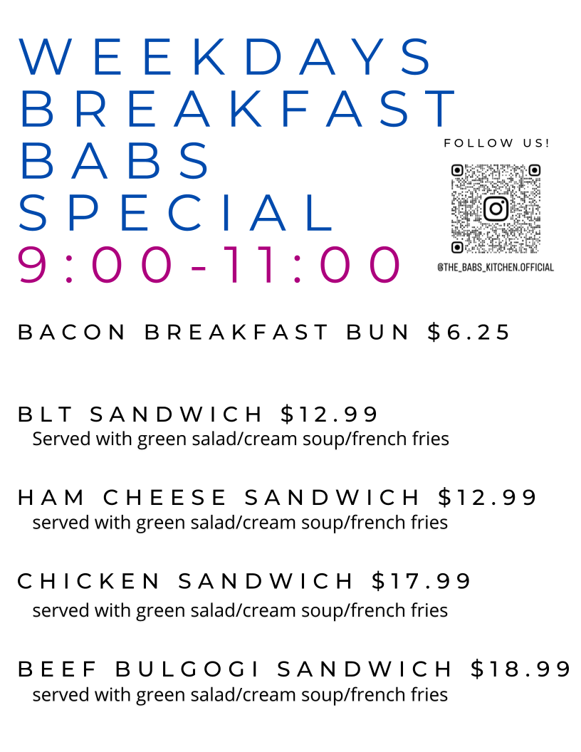 Menu, The Babs Kitchen & Brunch Cafe & Dinner