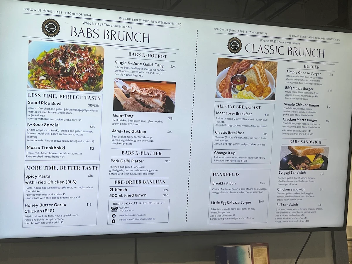 Menu, The Babs Kitchen & Brunch Cafe & Dinner
