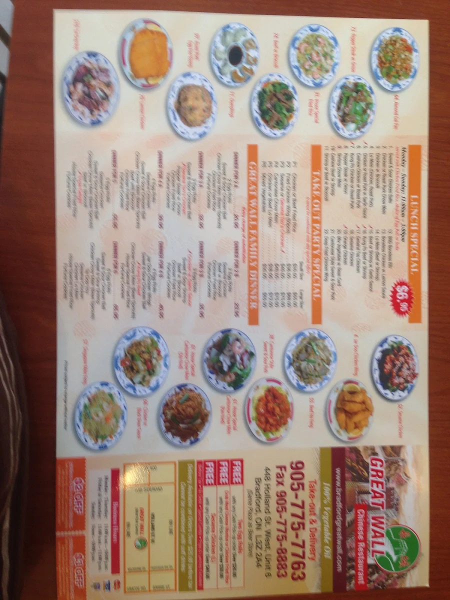 Menu, Great Wall Chinese Restaurant