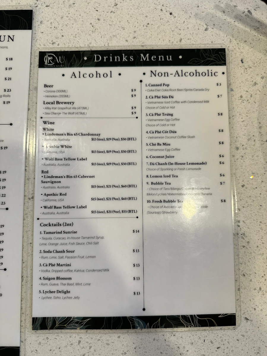Menu, Rau Vietnamese Kitchen