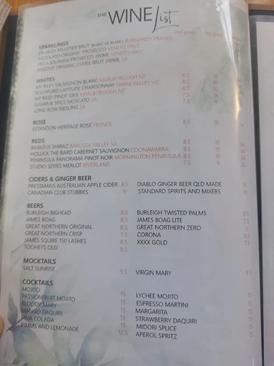 Menu, Salt Cafe Urangan