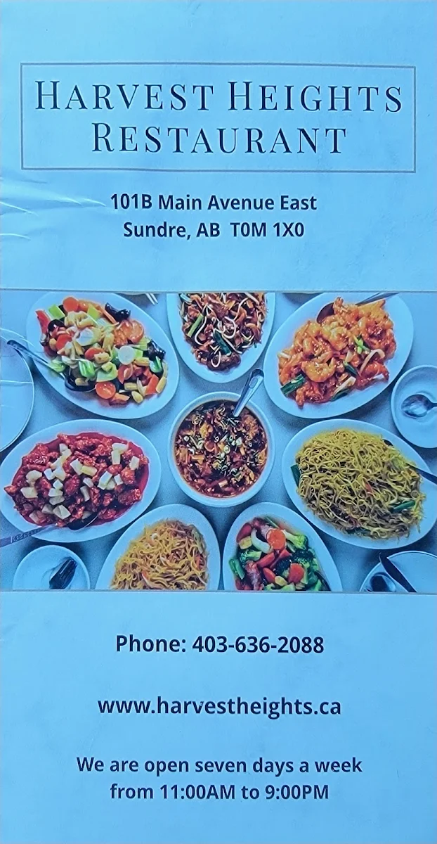 Menu, Harvest Heights Restaurant