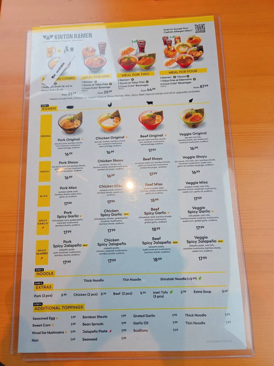 Menu, KINTON RAMEN MCARTHURGLEN DESIGNER OUTLET YVR