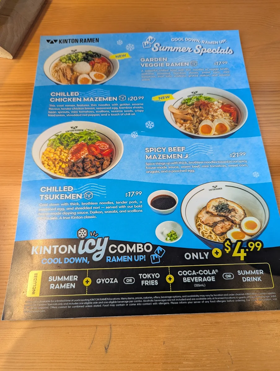 Menu, KINTON RAMEN MCARTHURGLEN DESIGNER OUTLET YVR