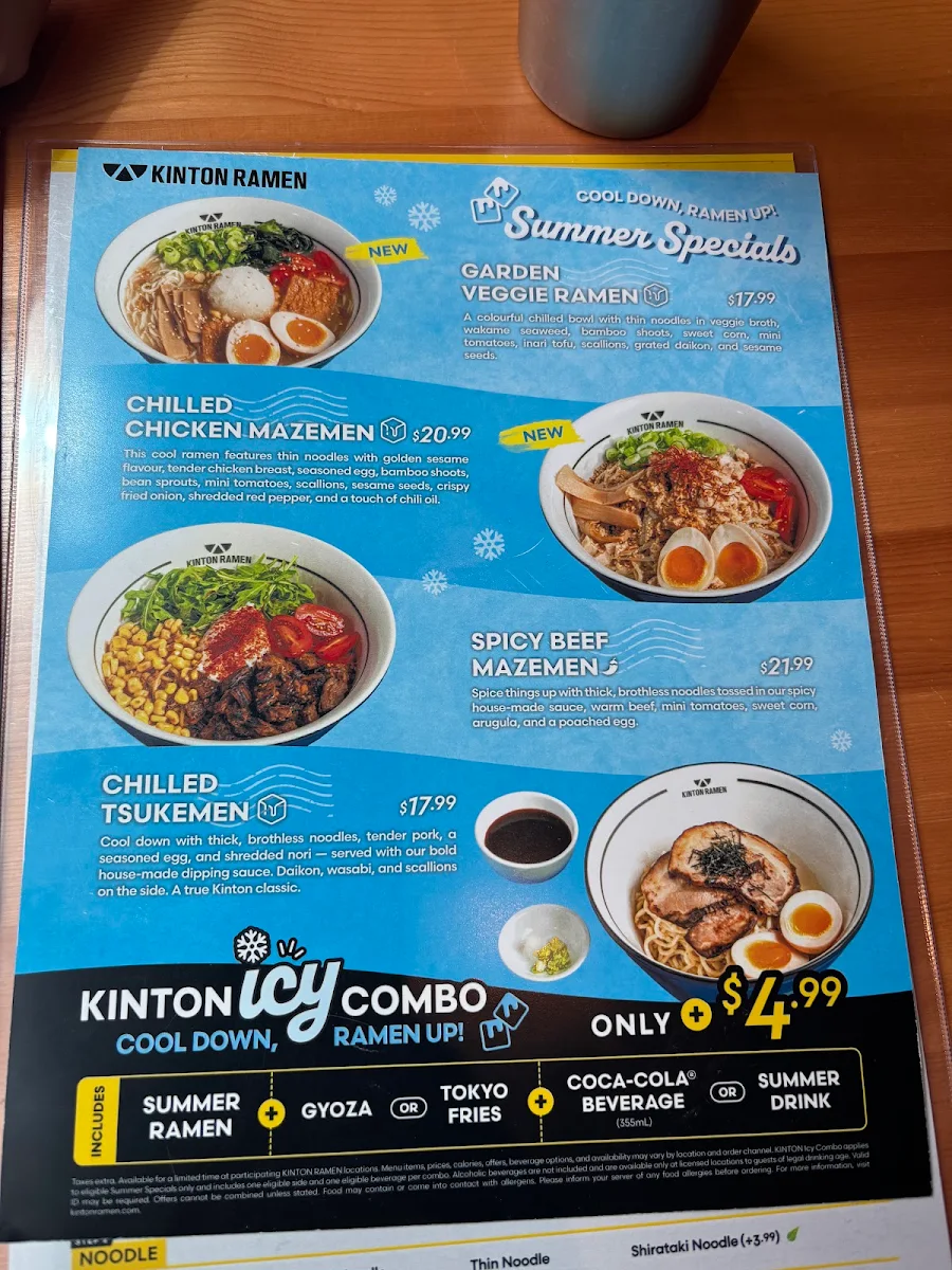 Menu, KINTON RAMEN MCARTHURGLEN DESIGNER OUTLET YVR
